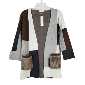 C+D+M cardigan sweater with furry pockets